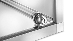 Lock on glass, opening frame on hinge